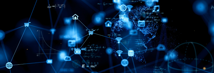 Image sombre d'un maillage avec des éléments qui rappelle l'informatique